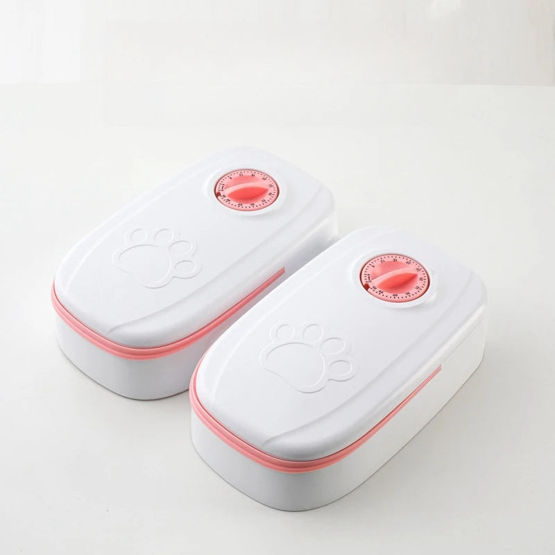 Alimentador automático para pets com quantificação programada, tigelas separadas para ração seca e úmida, fácil de limpar, para viagens curtas e uso doméstico