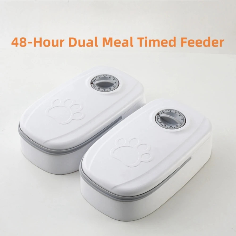 Alimentador automático para pets com quantificação programada, tigelas separadas para ração seca e úmida, fácil de limpar, para viagens curtas e uso doméstico