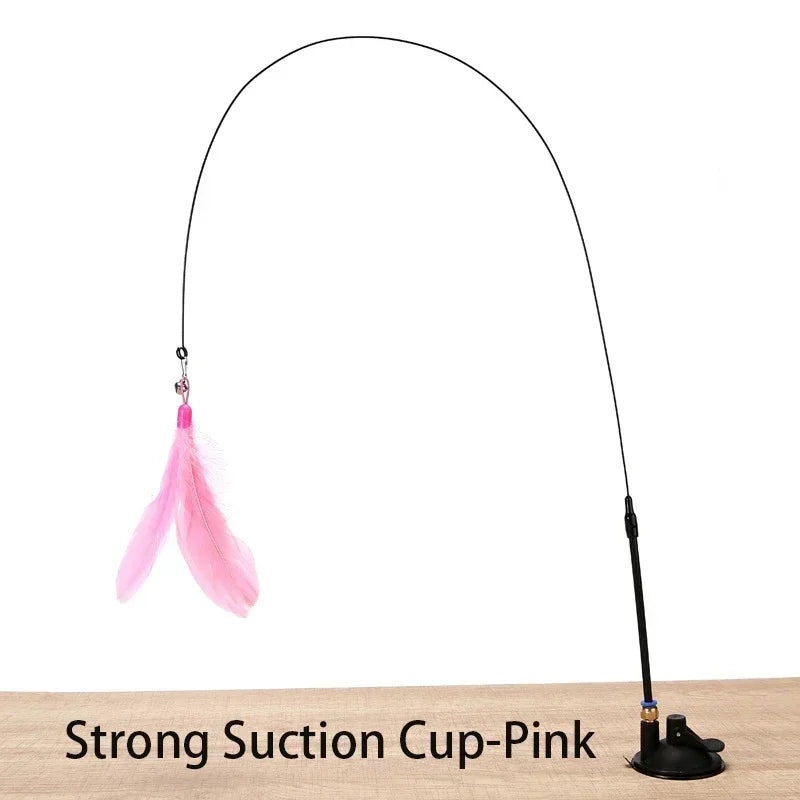 Brinquedo Interativo com Ventosa e Pena para Gatos, Varinha de Provocação, Ventosa de Arame de Aço com Pena para Gatos, Sino para Gatos