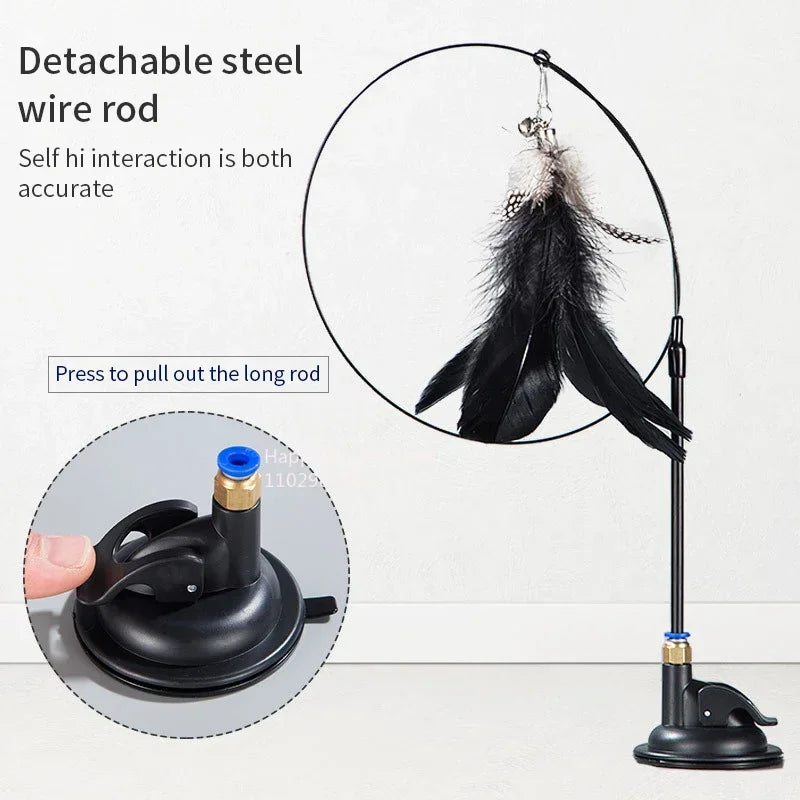 Brinquedo Interativo com Ventosa e Pena para Gatos, Varinha de Provocação, Ventosa de Arame de Aço com Pena para Gatos, Sino para Gatos
