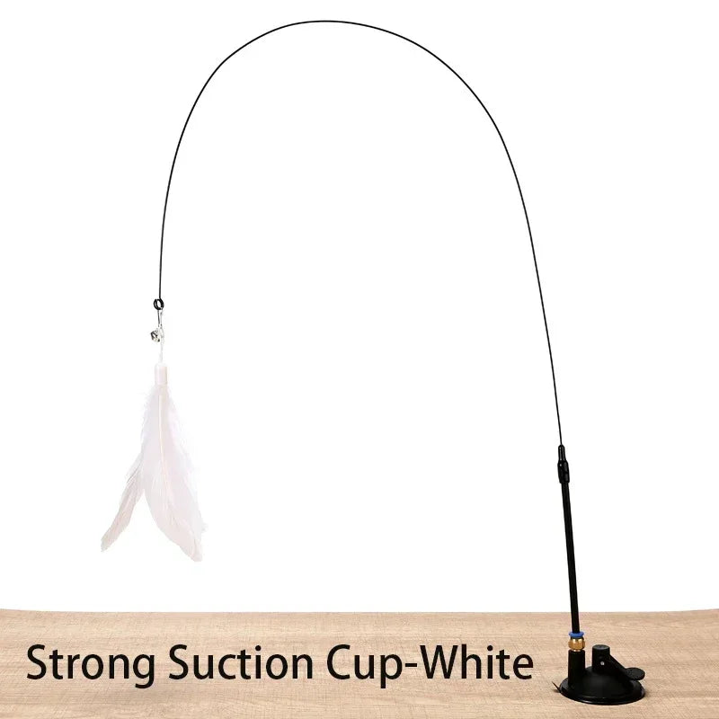 Brinquedo Interativo com Ventosa e Pena para Gatos, Varinha de Provocação, Ventosa de Arame de Aço com Pena para Gatos, Sino para Gatos