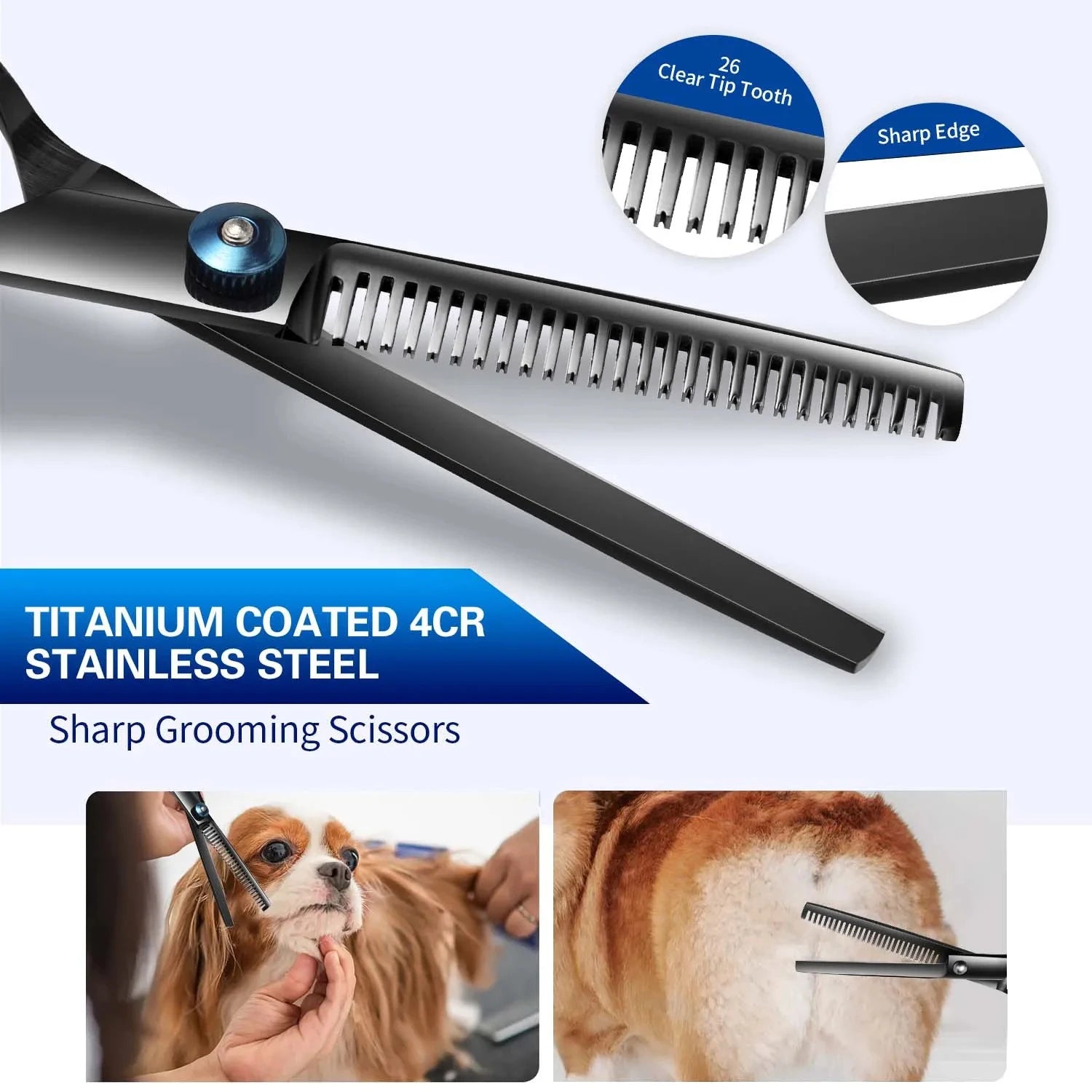 Tesouras para Tosa de Cães Premium com Revestimento de Titânio e Pontas Arredondadas de Segurança - Kit de Qualidade Profissional para Aparar com Precisão e Segurança