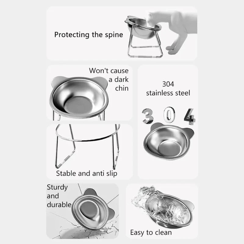 🐱 Elevated Stainless Steel Cat Bowl