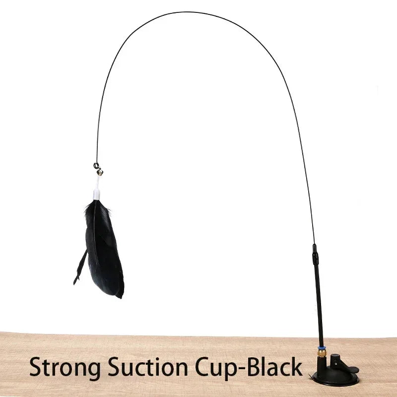 Brinquedo Interativo com Ventosa e Pena para Gatos, Varinha de Provocação, Ventosa de Arame de Aço com Pena para Gatos, Sino para Gatos